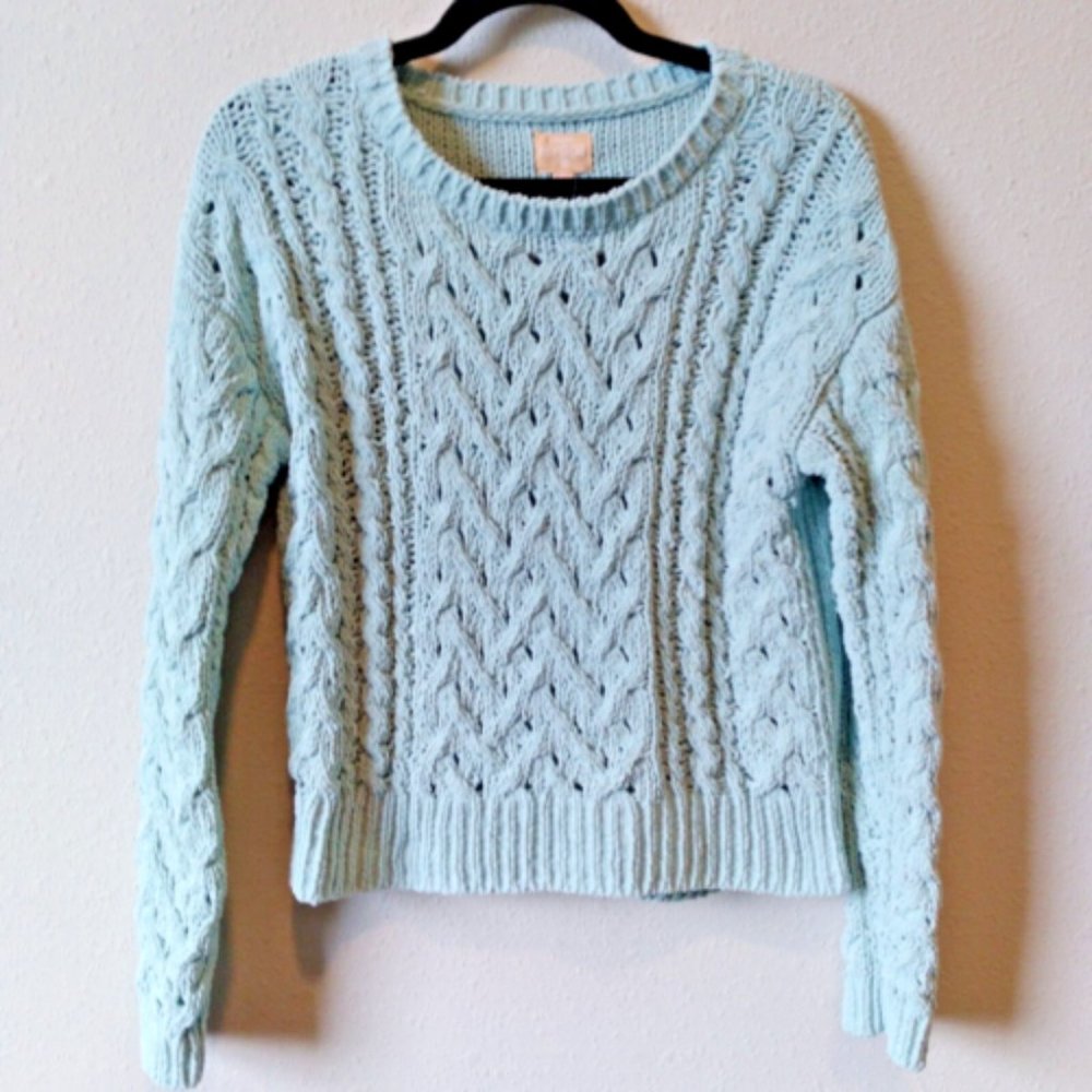 Aero Hygge Sweater Women's Crew Neck Fluffy Loose Knit Casual Mint Green Color